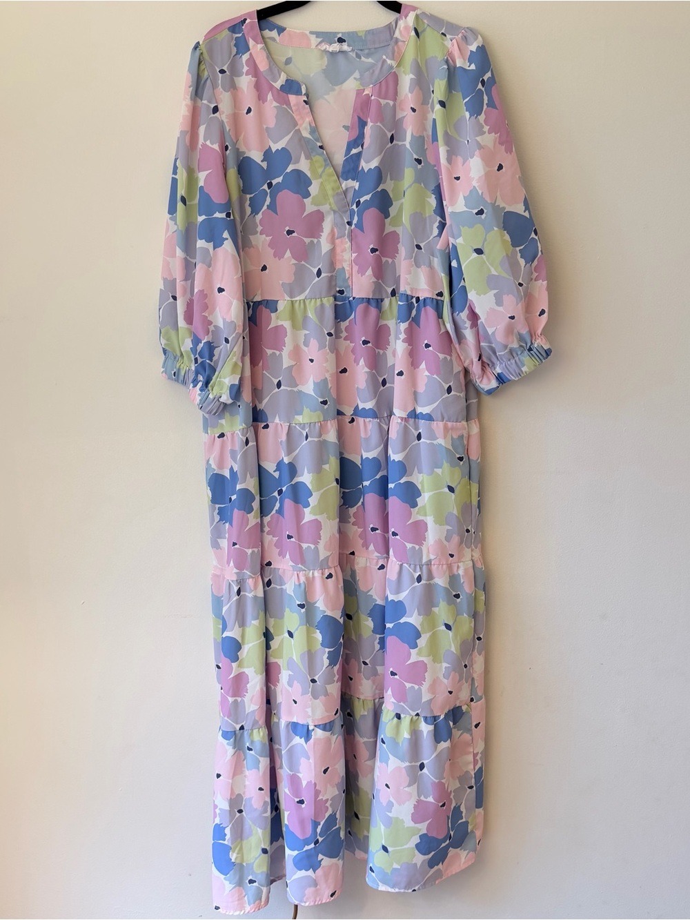 Tiered Floral Maxi Dress in Pink & Blue